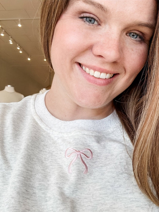 Grey Crewneck Long Sleeve Bow Top - Modern Creek Boutique