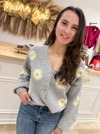 Grey Daisy Floral Cardigan - Modern Creek Boutique