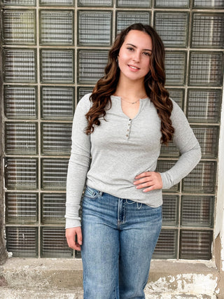 Heather Grey Henley Knit Top - Modern Creek Boutique