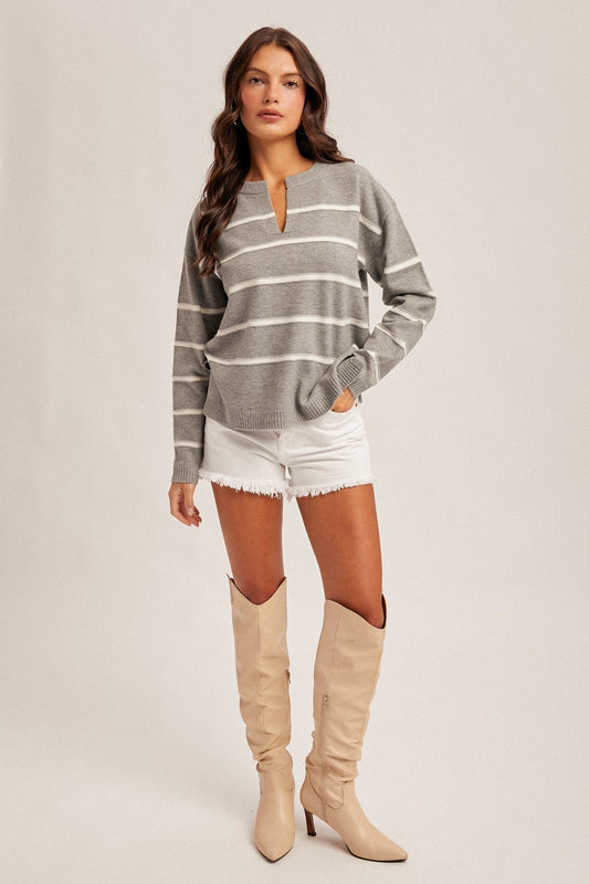 Heather Grey Striped Knit Sweater - Modern Creek Boutique