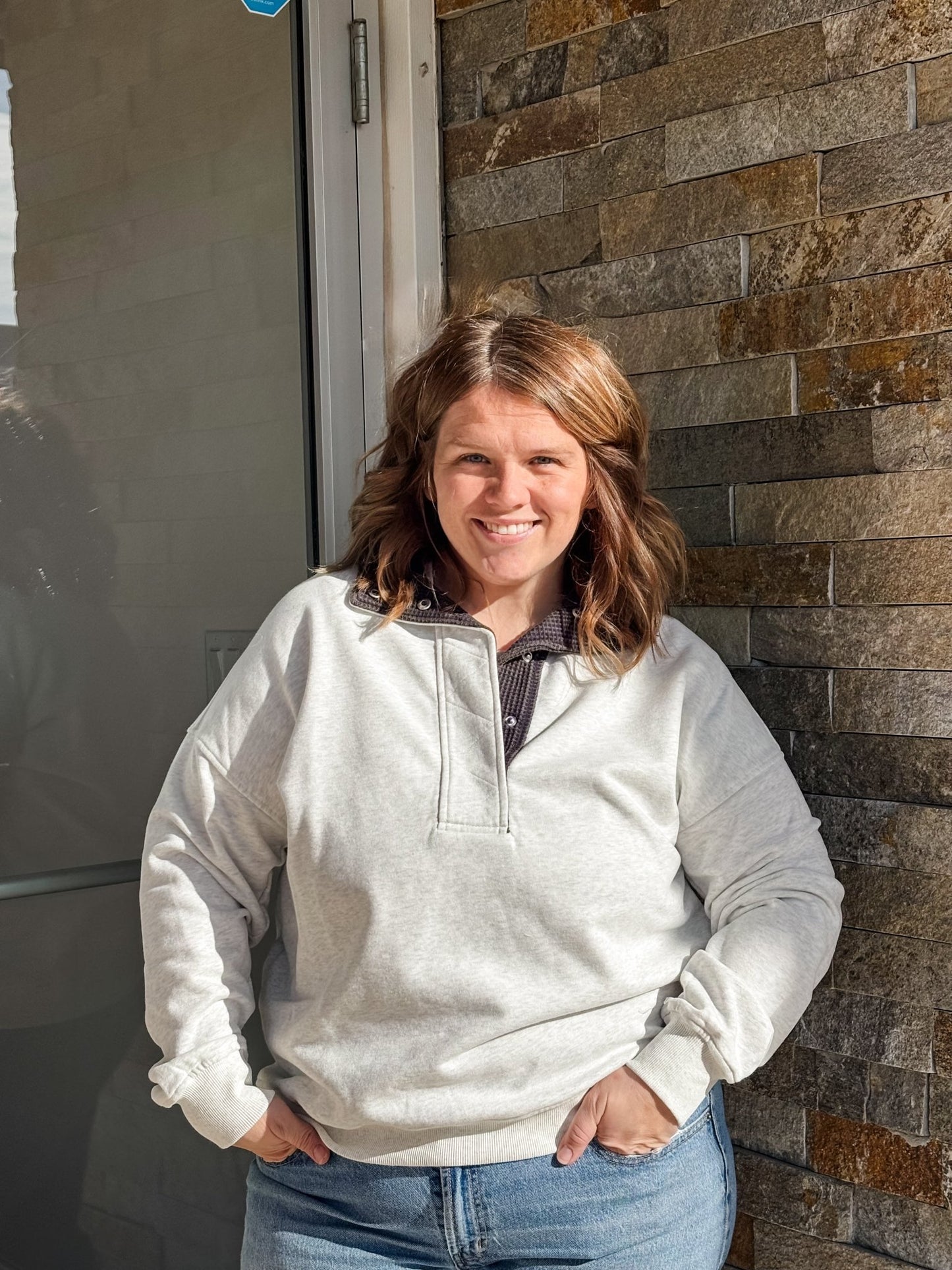 Heather Grey Thermal Contrast Sweatshirt - Modern Creek Boutique