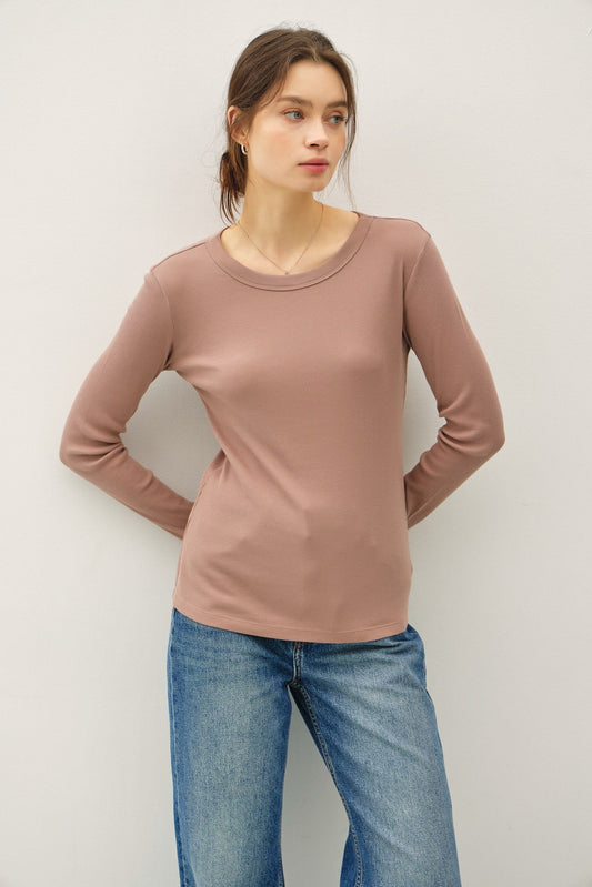 Heather Mocha Ribbed Long Sleeve Top - Modern Creek Boutique