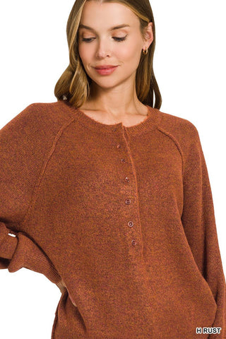 Heather Rust Henley Sweater - Modern Creek Boutique