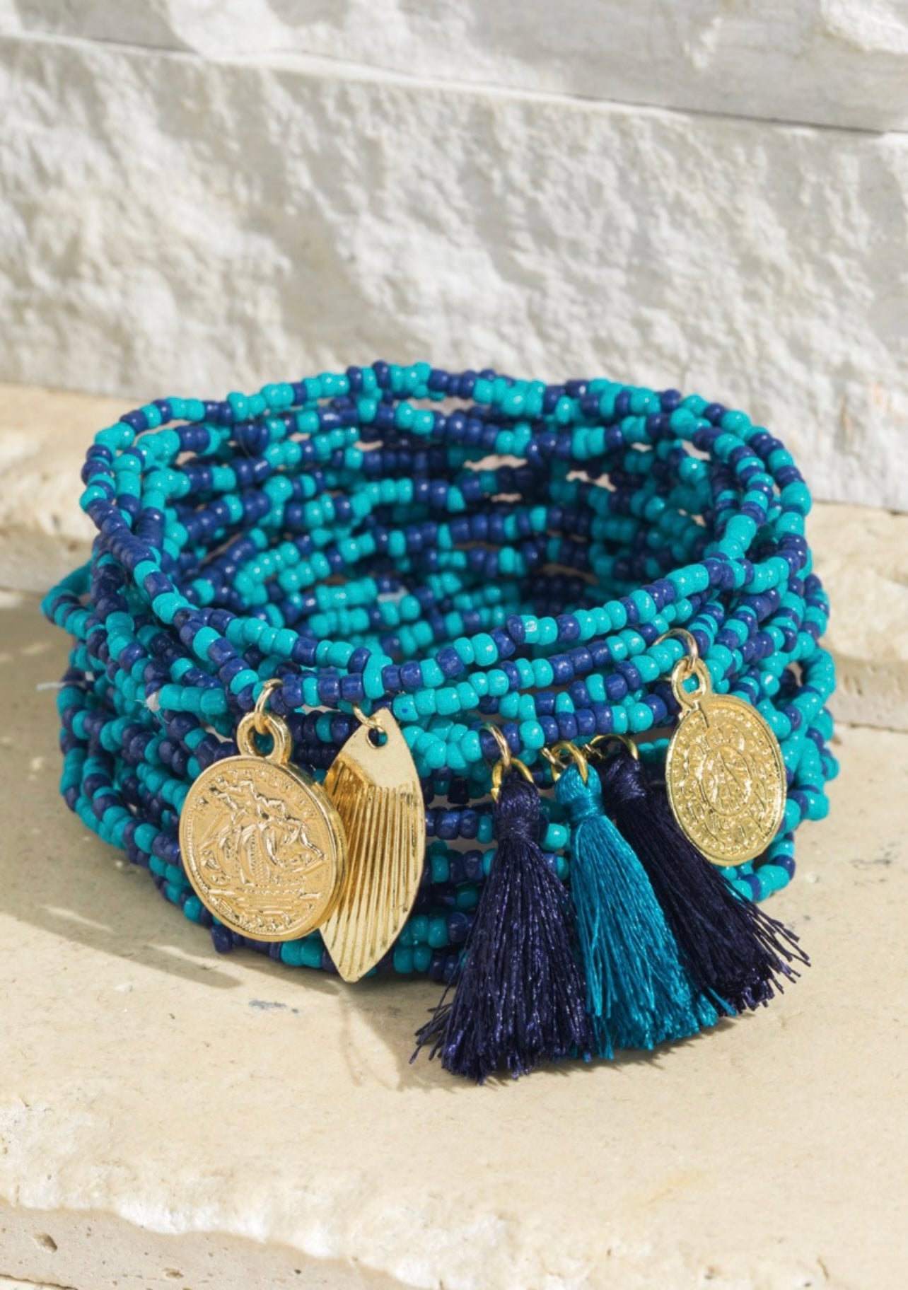 Dreams Island Blue Seed Beaded Bracelet Set