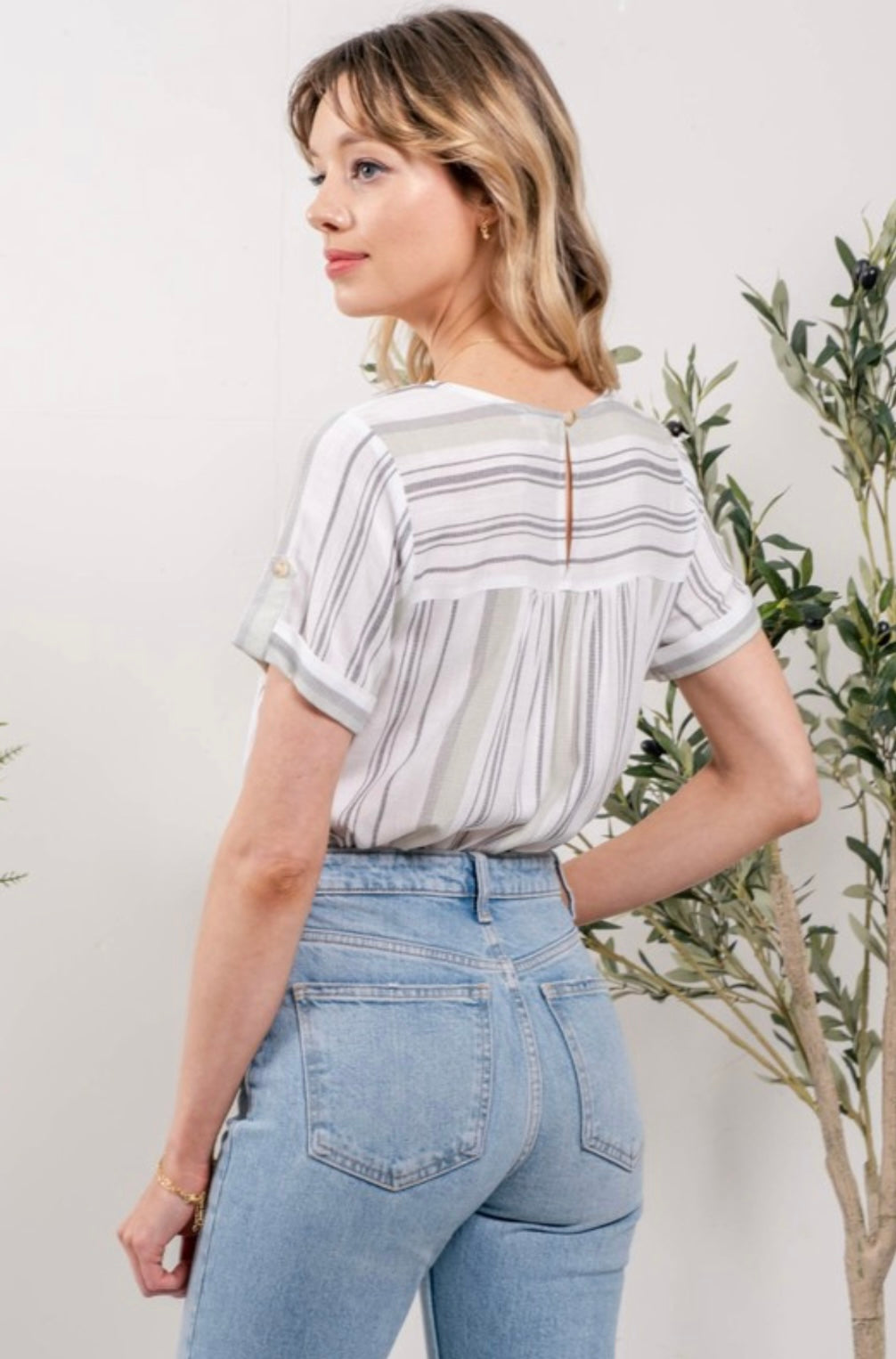 The Hayden Olive Striped Woven Top