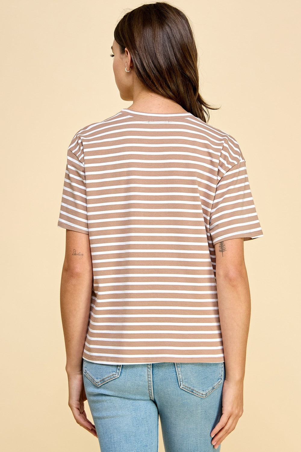 Keep on Going Taupe Striped Tee
