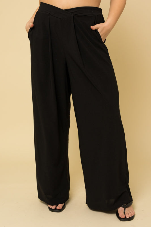 Curvy Black Pleated Stretch Dress Pant