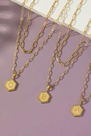 Gold Hexagon Initial Necklace