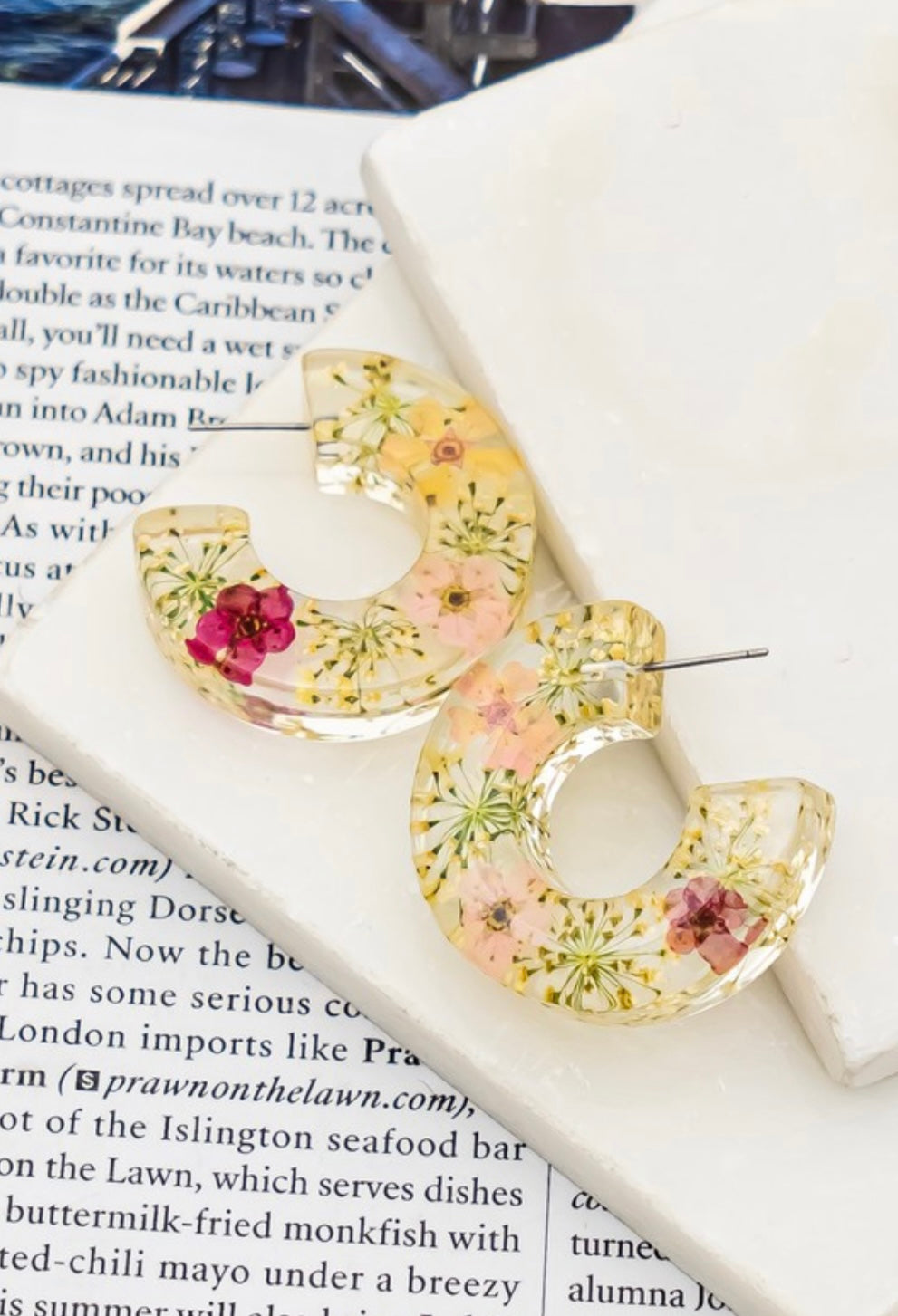 Acrylic Floral Wide Hoop Earrings