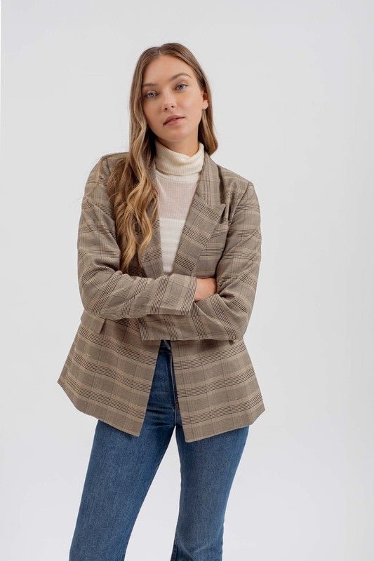 It’s All A Game Khaki Plaid Blazer - Modern Creek Boutique