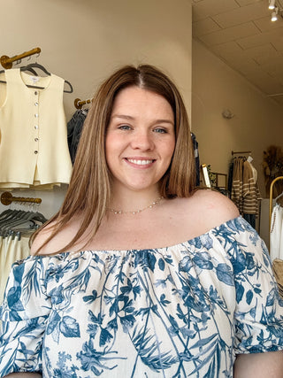 Ivory Blue Floral Tie Top - Modern Creek Boutique