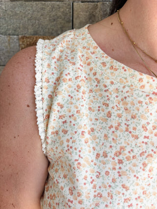 Ivory Ditsy Floral Ruffle Lace Tank - Modern Creek Boutique