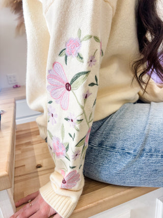 Ivory Floral Wide Sleeve Sweater - Modern Creek Boutique