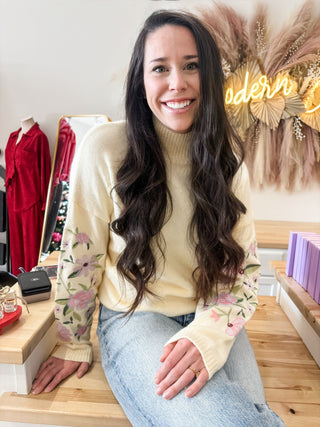 Ivory Floral Wide Sleeve Sweater - Modern Creek Boutique