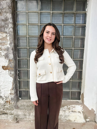 Ivory Gold Button Textured Jacket - Modern Creek Boutique