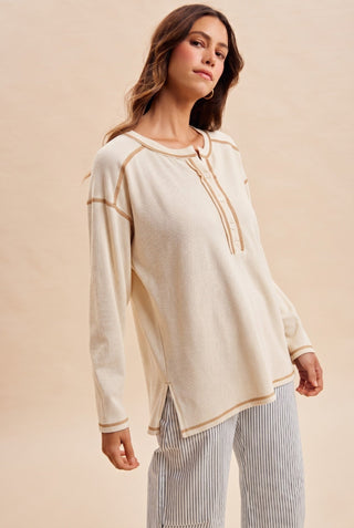 Ivory Ribbed Longsleeve Henley Tee - Modern Creek Boutique