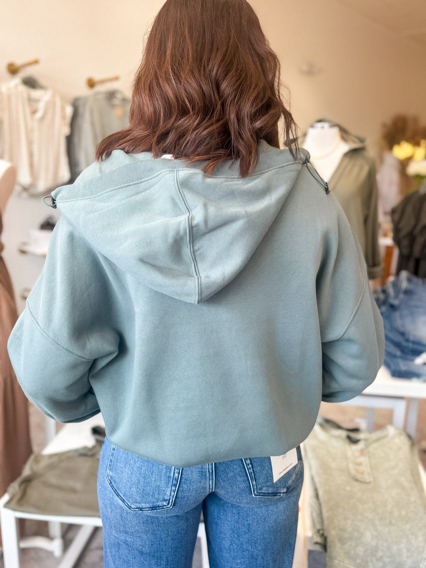 Jade Half Zip Pocketed Hoodie - Modern Creek Boutique