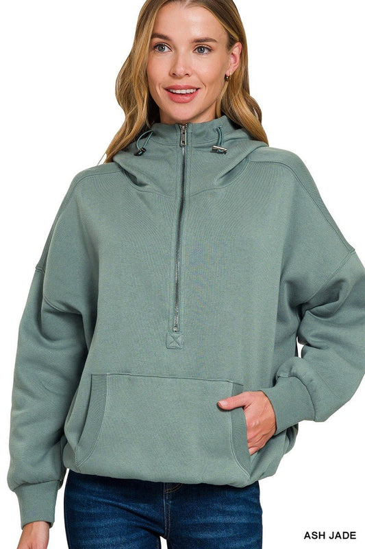 Jade Half Zip Pocketed Hoodie - Modern Creek Boutique