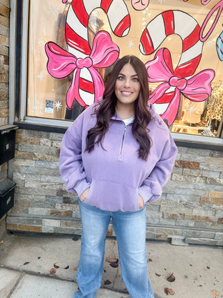 Lavender Half Zip Kangaroo Pocket Hoodie - Modern Creek Boutique