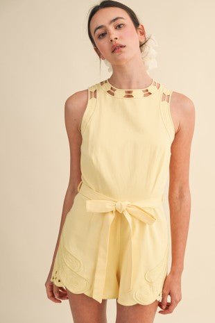 Lemon Yellow Twill Romper - Modern Creek Boutique