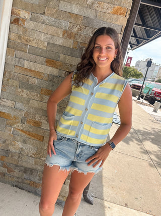 Light Blue and Yellow Striped Vest - Modern Creek Boutique