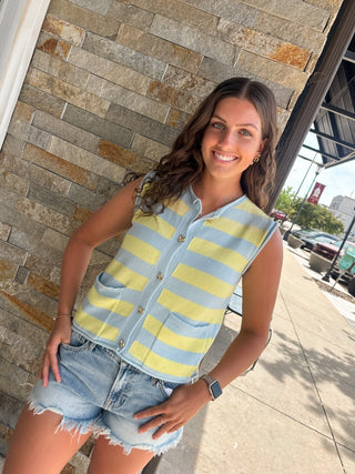 Light Blue and Yellow Striped Vest - Modern Creek Boutique