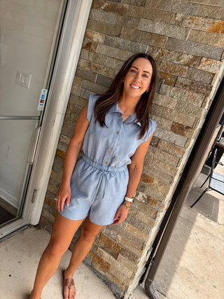 Light Blue Collared Romper - Modern Creek Boutique