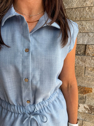 Light Blue Collared Romper - Modern Creek Boutique