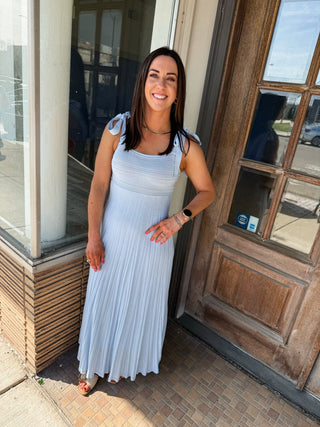 Light Blue Shoulder Tie Maxi Dress - Modern Creek Boutique