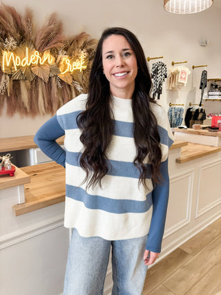 Light Blue Striped Sweater Top - Modern Creek Boutique