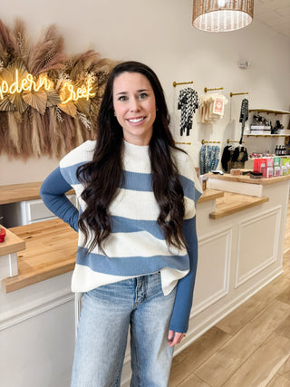 Light Blue Striped Sweater Top - Modern Creek Boutique