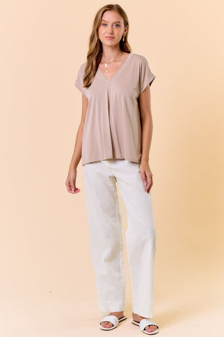 Light Khaki V Neck Jersey Tee - Modern Creek Boutique