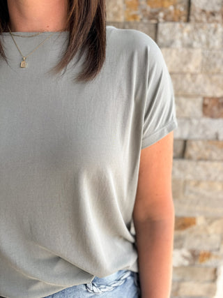 Light Olive Modal Cut Out Jersey Tee - Modern Creek Boutique