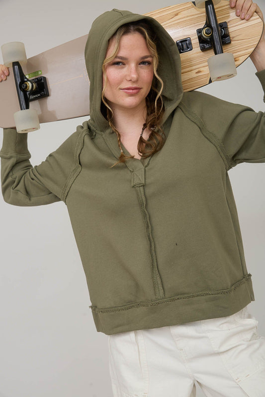Light Olive Raw Edge Hoodie - Modern Creek Boutique