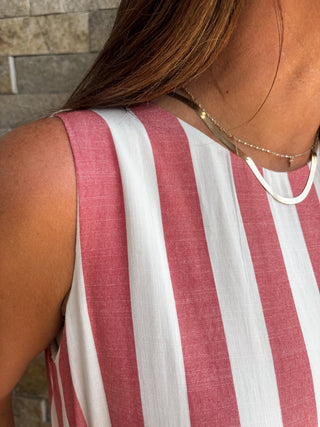 Light Red Woven Stripe Midi Dress - Modern Creek Boutique