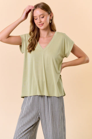 Light Sage V Neck Jersey Tee - Modern Creek Boutique