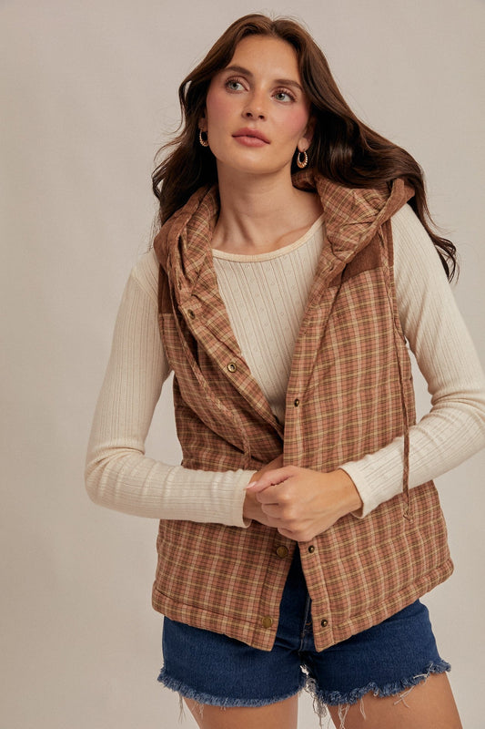 Mauve Hooded Corduroy Mixed Vest - Modern Creek Boutique