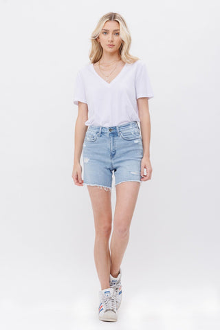 Mica Light Wash High Rise Midi Short - Modern Creek Boutique