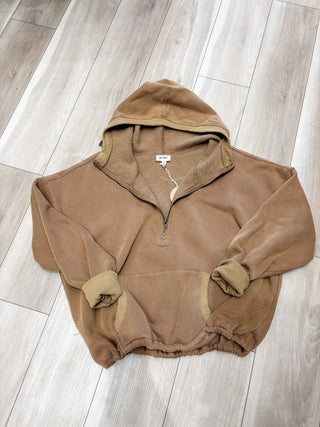 Mocha Half Zip Kangaroo Pocket Hoodie - Modern Creek Boutique