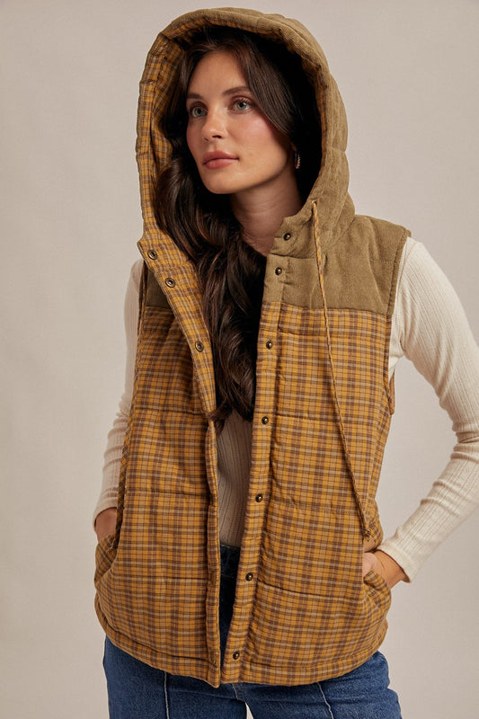 Mustard Hooded Corduroy Mixed Vest - Modern Creek Boutique