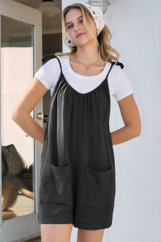 Natural Effort Black Gauze Romper - Modern Creek Boutique