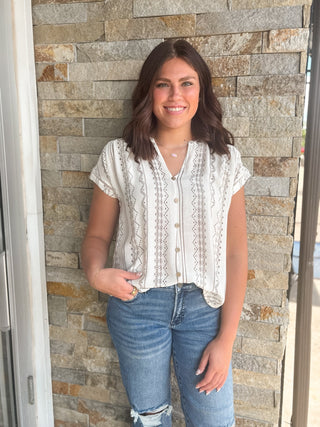 Natural Geo Pattern Short Sleeve Blouse - Modern Creek Boutique