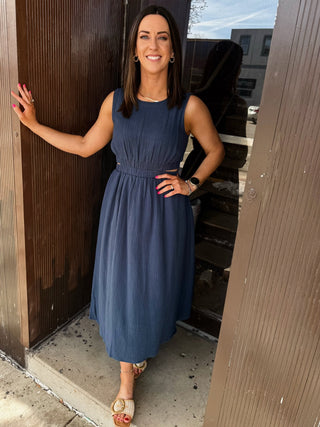 Navy Cut Out Midi Dress – Modern Creek Boutique