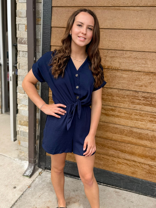 Navy Front Tie Romper - Modern Creek Boutique