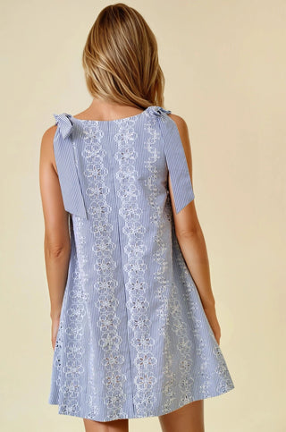 Navy Striped Eyelet Mini Dress - Modern Creek Boutique