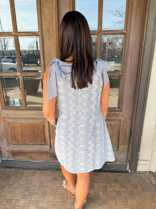 Navy Striped Eyelet Mini Dress - Modern Creek Boutique