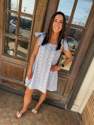 Navy Striped Eyelet Mini Dress - Modern Creek Boutique