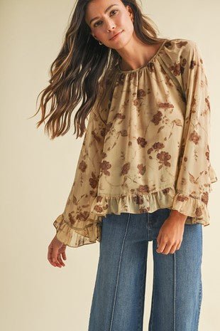Neutral Floral Print Blouse - Modern Creek Boutique