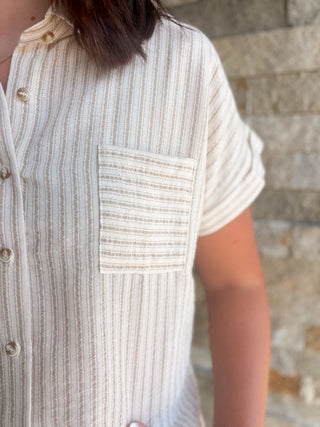 Neutral Striped Short Sleeve Blouse - Modern Creek Boutique