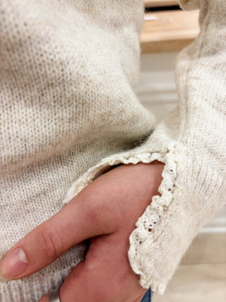 Oatmeal Lace Trim Sweater - Modern Creek Boutique